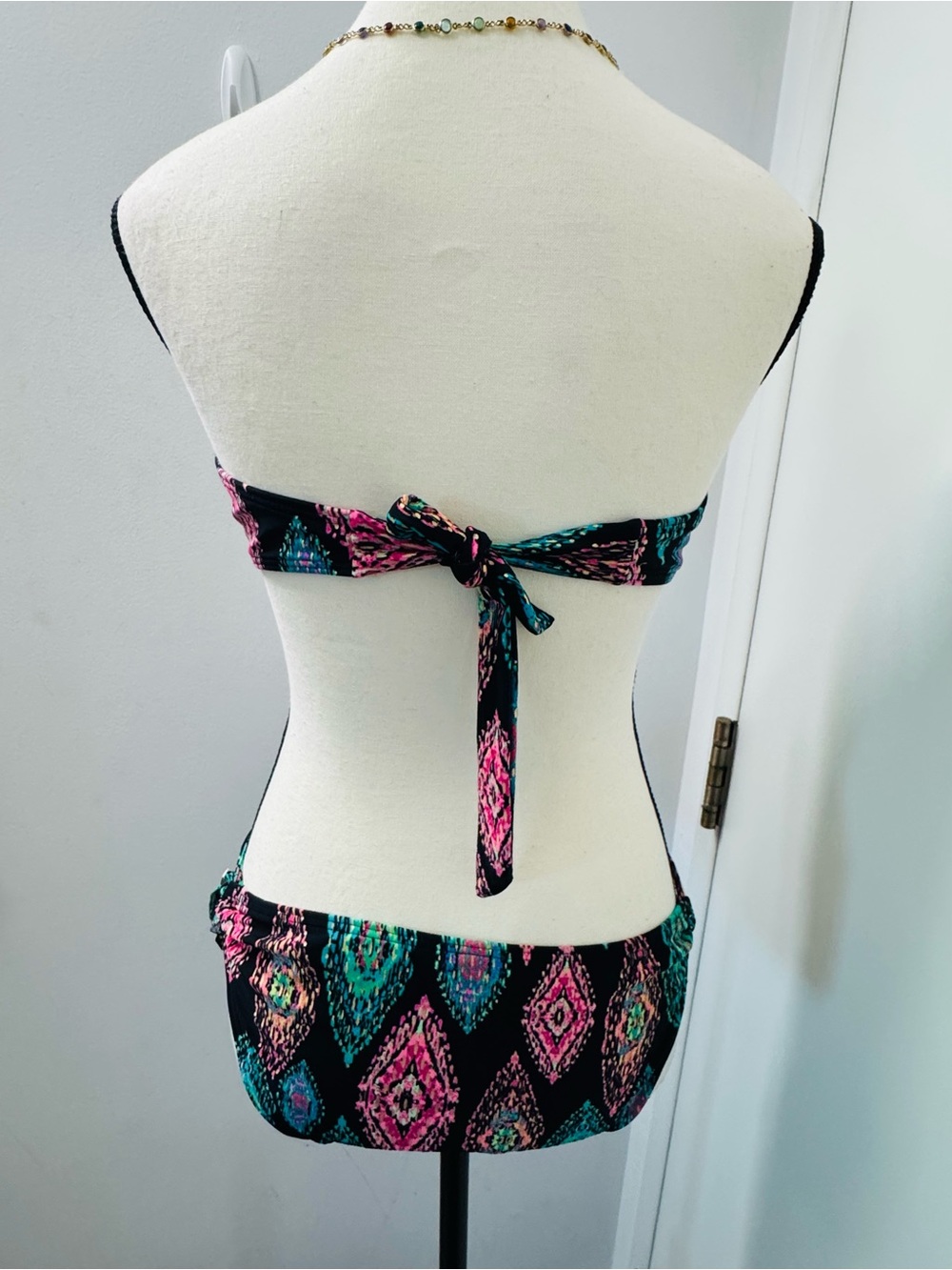 Black Bandeau Bikini with Pink & Teal Aztec Print S/M - Picture 5 of 5